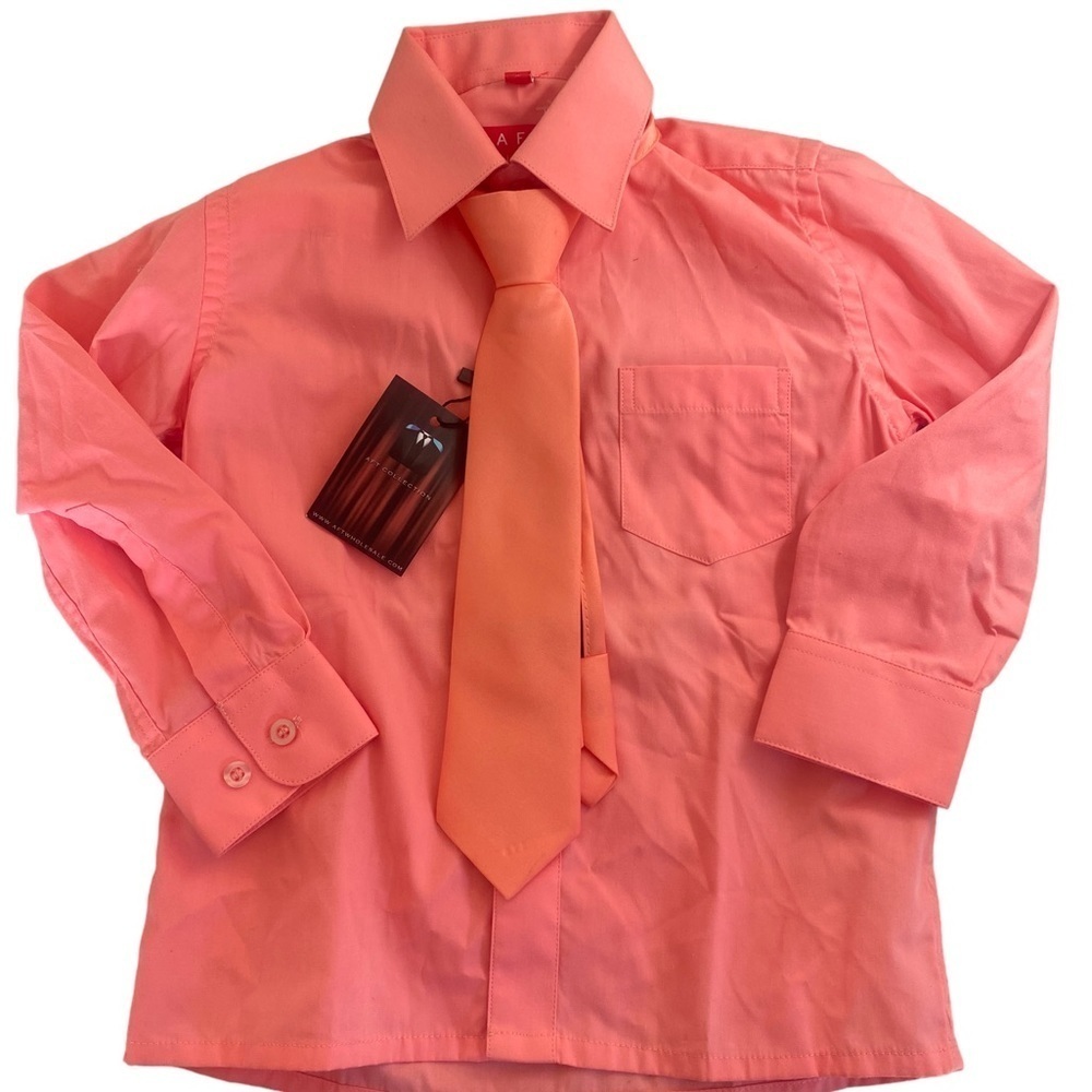 AFT Collection Boys Dress Shirt and Tie‎ NWT Salmon Pink Wedding Communion